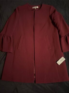 Dressbarn Size 4 Burgundy Ruffle Sleeve Coat Church Formal Dress Garden Party